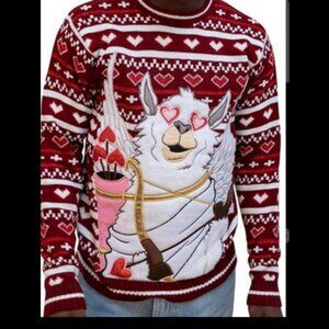 Llama Cupid & Hearts Sweater Mens Size S - NEW IN PKG